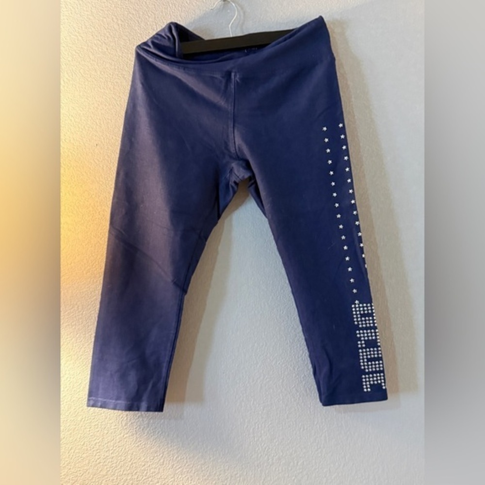bebe Blue Cropped Pants with Silver Accents